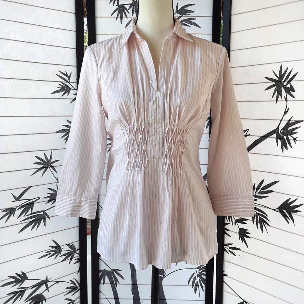 NY & Co White Pink Pin Stripe 3/4 Sleeve Blouse